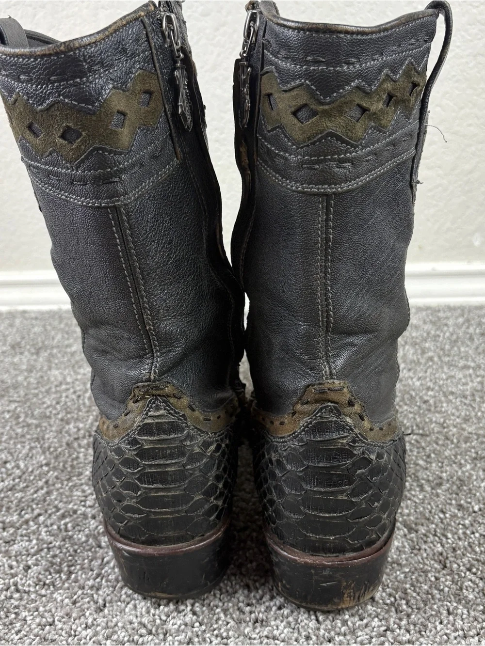 Cuadra Black Python And Leather Cowboy Boots Zipper Preowned 7.5 Men’s